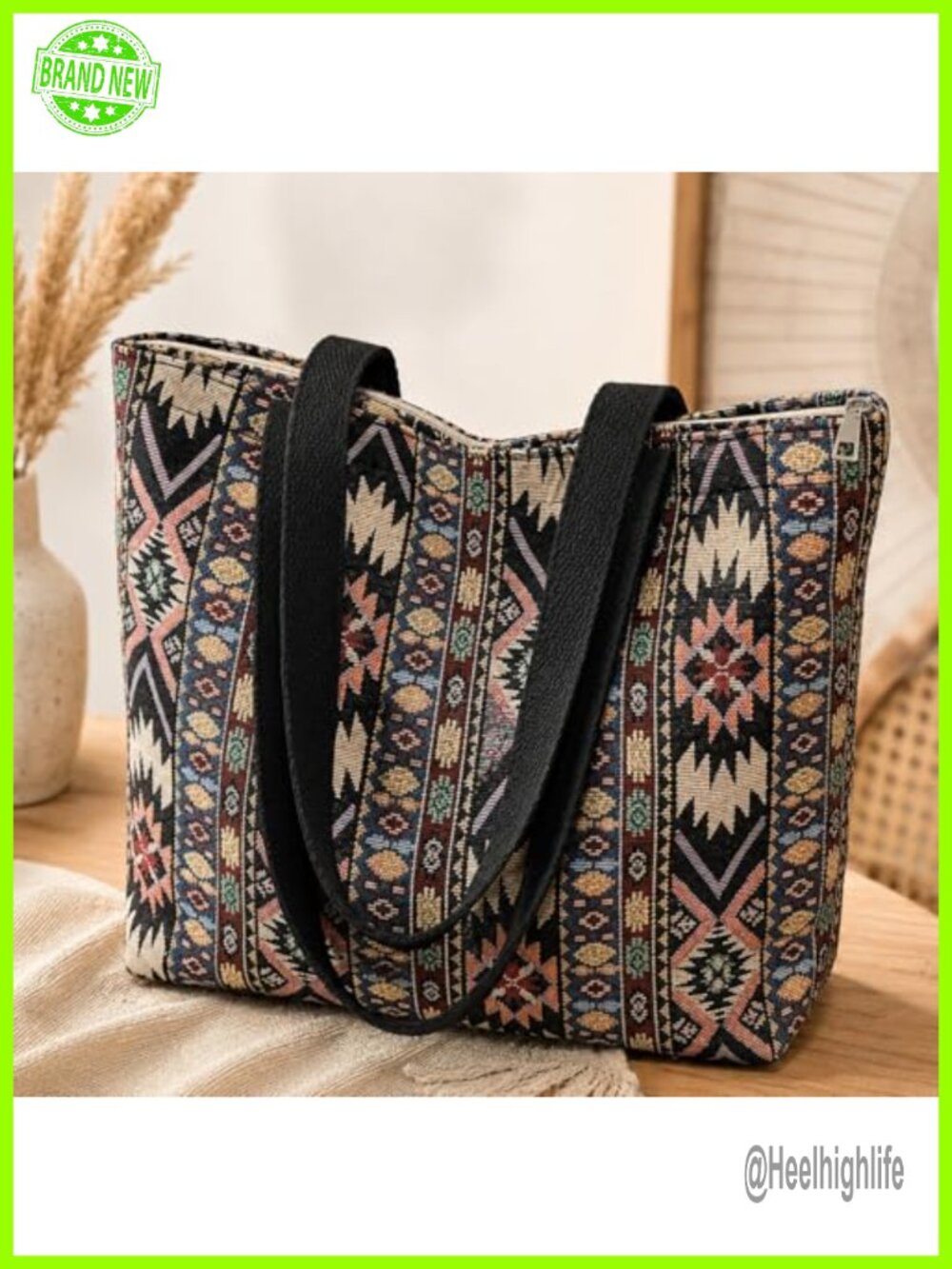 Boho Tote Bag Large Capacity Canvas Shoulder Handbag Vintage Print Purse